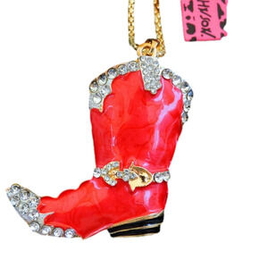 BETSEY JOHNSON RED ALLOY AND ENAMAL BOOT WITH RHINESTONES NECKLACE